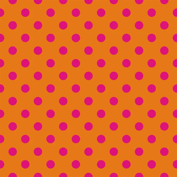 Retro seamless vector pattern with pink polka dots on orange background — Stock Vector