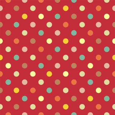 Dark red background retro seamless vector pattern with colorful polka dots clipart