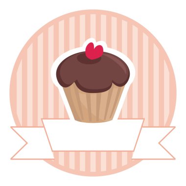 Muffin chocolate cake vector button or logo with place for text clipart