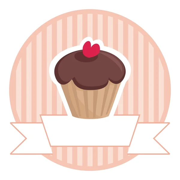 Muffin chocolate cake vector button or logo with place for text — Stock Vector