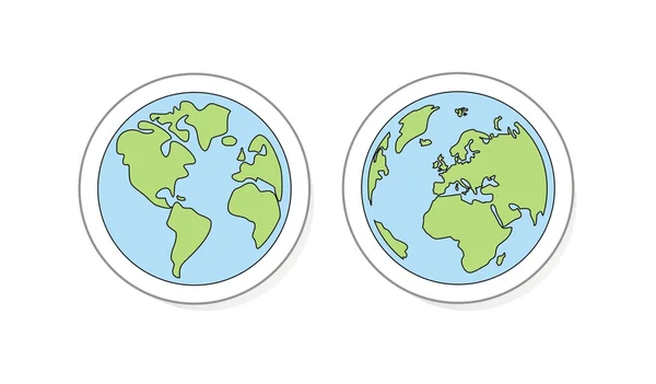 Planeta Tierra botones, icono, etiqueta engomada o logotipo vector ilustración — Archivo Imágenes Vectoriales
