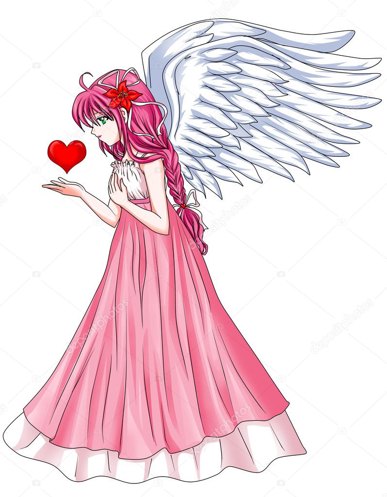 Ilustração dos desenhos animados de um anjo bonito segurando
