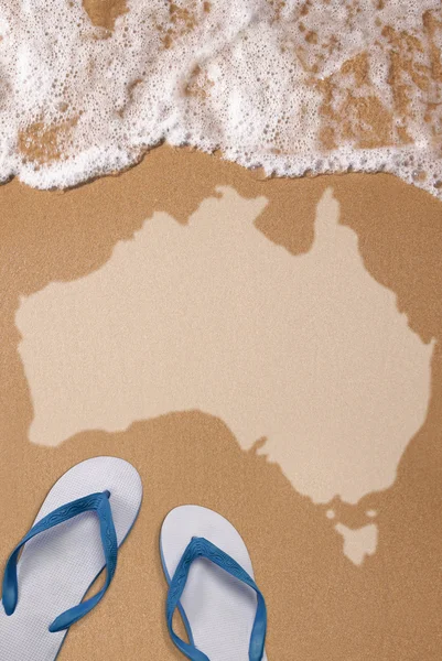 stock image Australian textured map in wet sand on the beach
