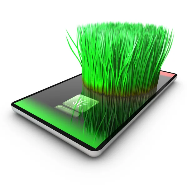 A smartphone application is growing grass — Stock Photo, Image