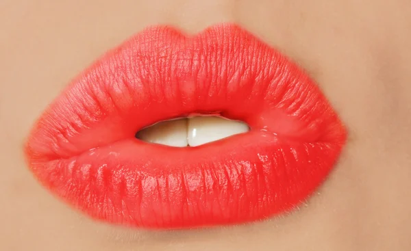 아름 다운 여자 입술 클로즈업 — 스톡 사진