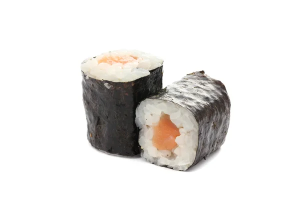 Суши из лосося маки на белом фоне — стоковое фото