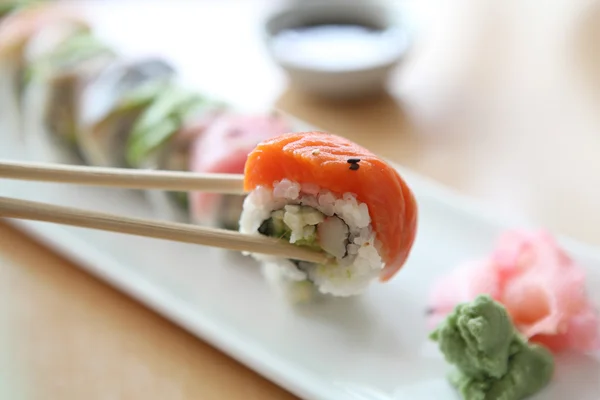 Japanese mix rolls with row fish — Stock Photo, Image