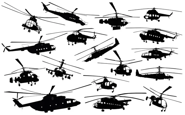 Helikopter silhouettes — Stok Vektör