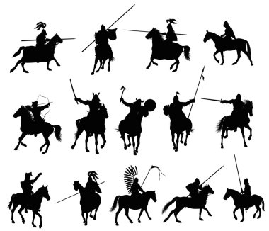 Vector horsemen set clipart