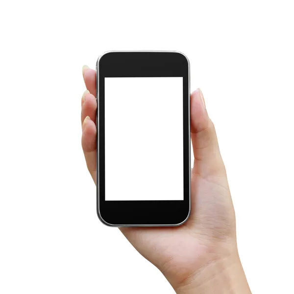 Современный мобильный телефон в руке женщины — стоковое фото