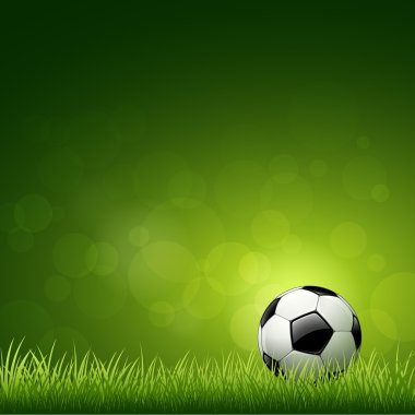Soccer ball design on green grass background clipart