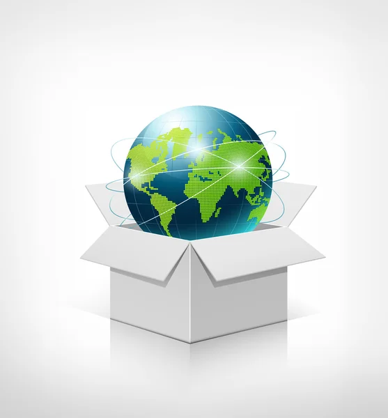 Globus und grünes Blatt im Recycling-weißen Kasten — Stockvektor
