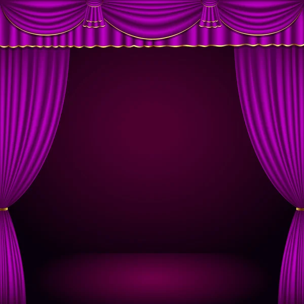 Violeta y oro cortina de teatro fondo clásico — Vector de stock