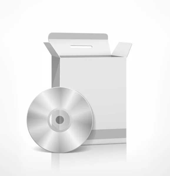 Logiciel d'emballage modèle de boîte blanche et disque CD — Image vectorielle