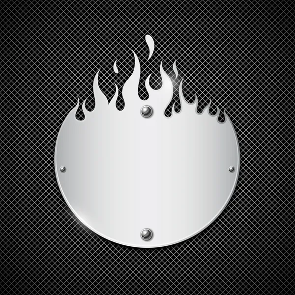 Nameplate fire flames style material stainless steel background — Stock Vector