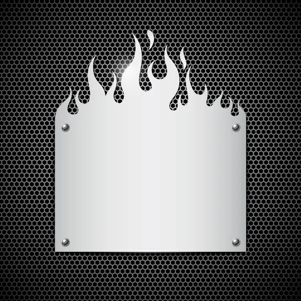 Plaque vierge flammes d'incendie en acier inoxydable fond — Image vectorielle