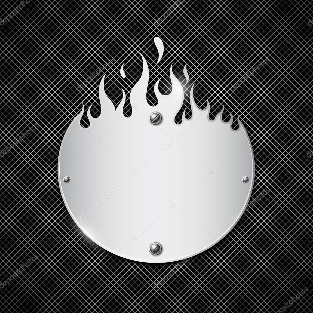 Nameplate fire flames style material stainless steel background