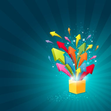 Colorful Arrow magic box with sparkling light background clipart