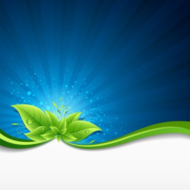 Green leaves ecology on lighting blue background clipart