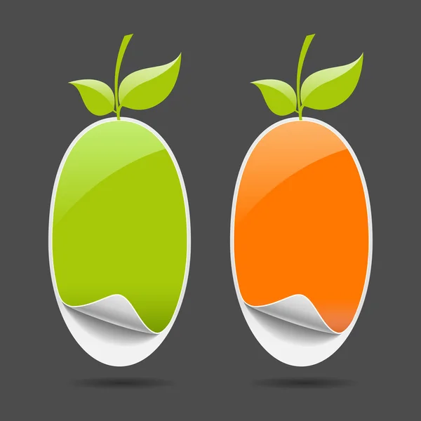 Etiqueta de preço verde e laranja etiqueta a forma de frutas —  Vetores de Stock