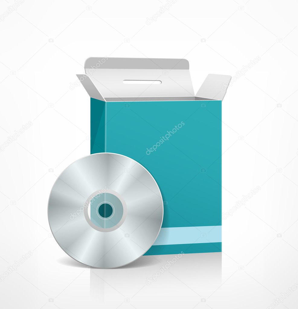 Packaging software blue box template and CD disk