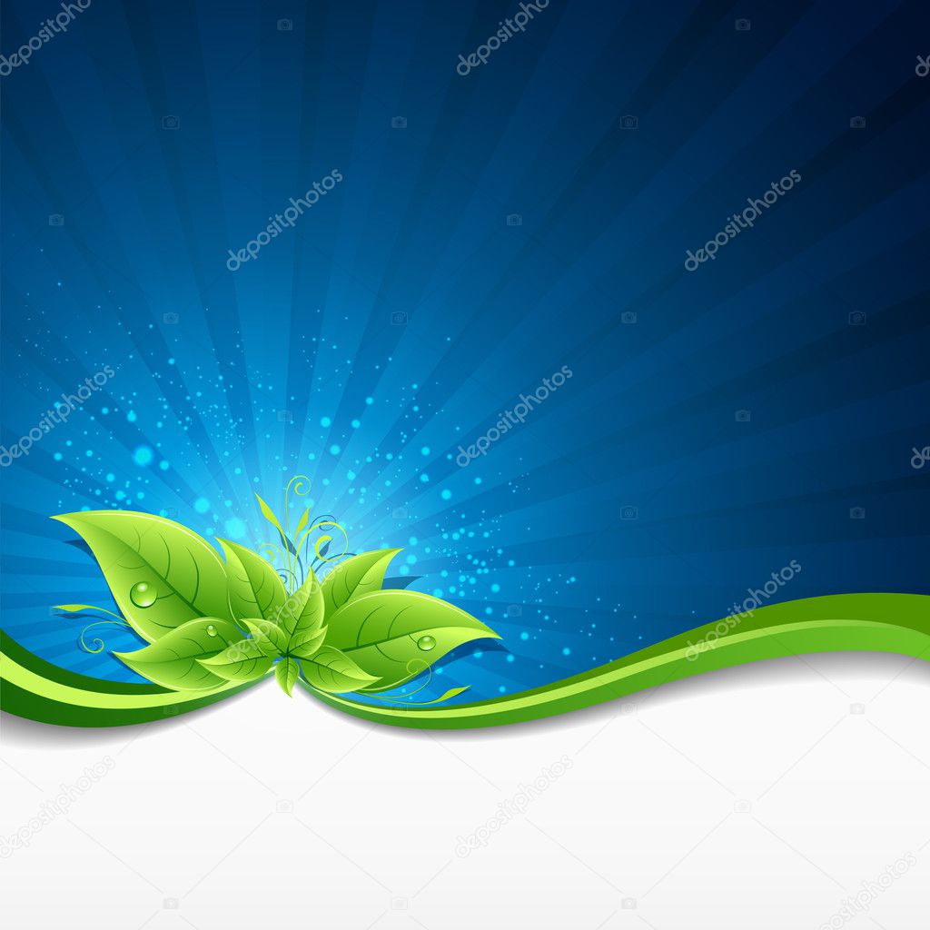 Green leaves ecology on lighting blue background