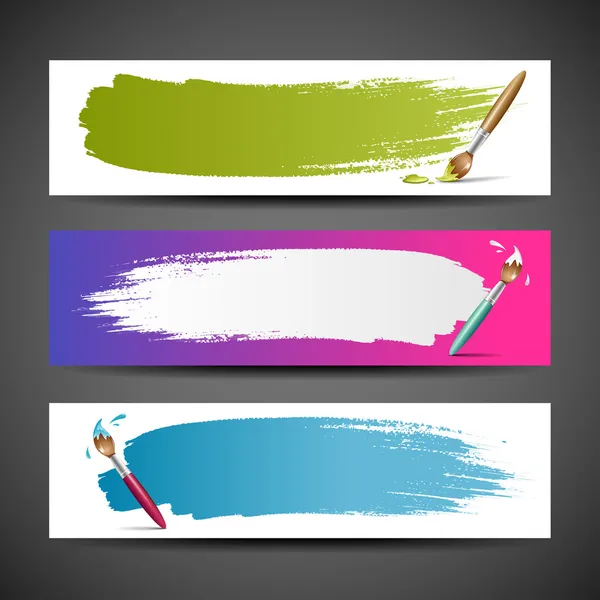 Pintura colorida pincel banners fondo conjunto — Vector de stock