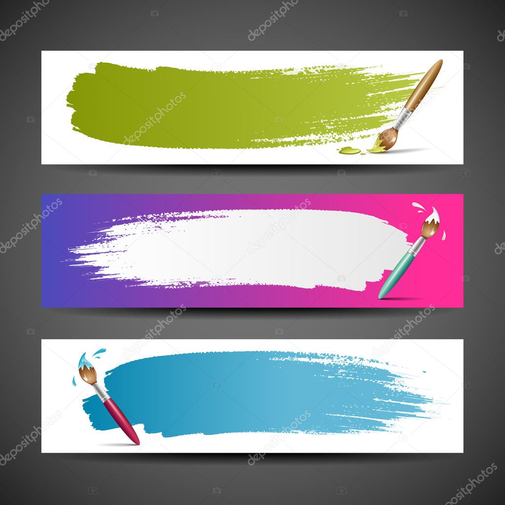Colorful Paint brush banners background set
