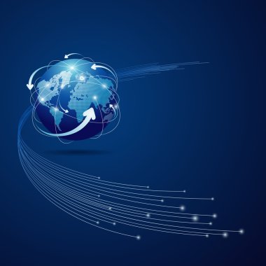 Globe network connection blue background