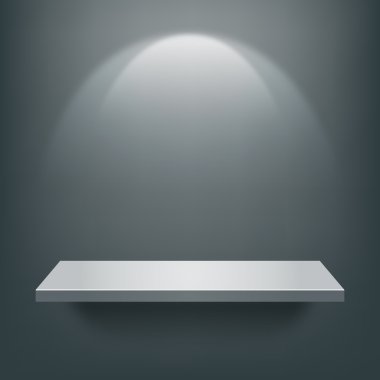 Empty white shelf on black wall background clipart