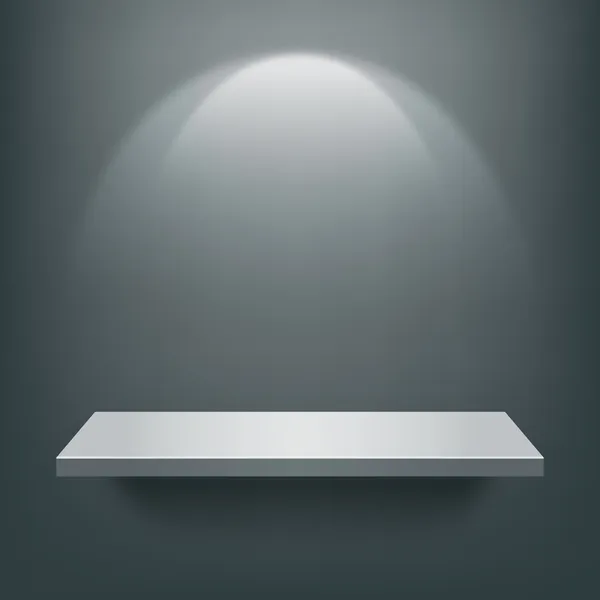 Étagère blanche vide sur fond de mur noir — Image vectorielle
