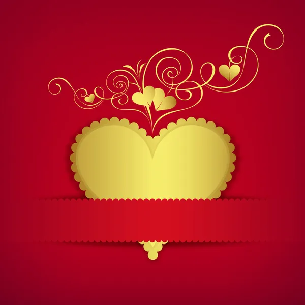 Arany szív klasszikus Valentin nap-üdvözlőlap — Stock Vector