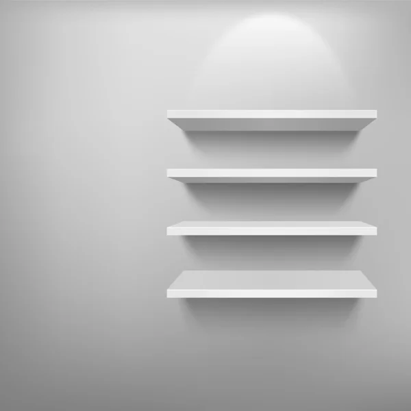 Estante blanco vacío para exposición sobre fondo gris — Archivo Imágenes Vectoriales