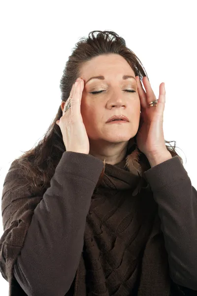 Stres baş ağrısı olan kadın — Stok fotoğraf