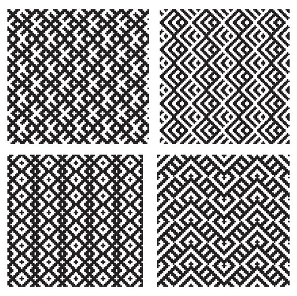 Ensemble de 4 motifs monochromes sans couture élégants — Image vectorielle