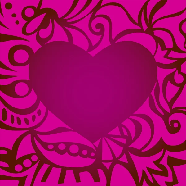 Paarse romantisch Valentijn kaart met krullend frame — Stockvector