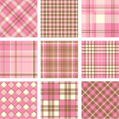 Pink plaid patterns set clipart