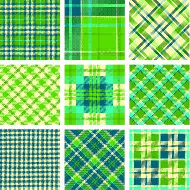 Green tartan vector set clipart