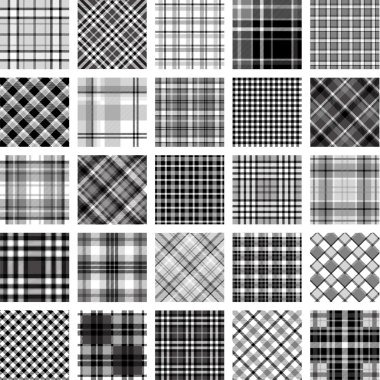 B&W big plaid pattern set clipart