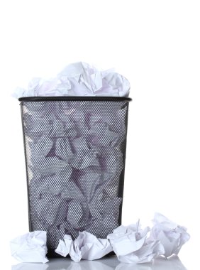 Metal trash bin from paper isolated on white clipart