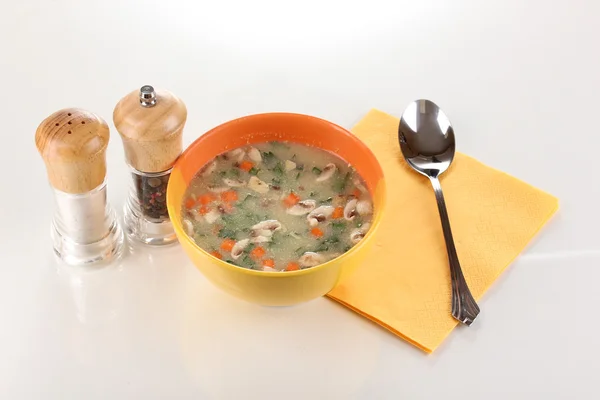 Tasty soup isolated on white — Stock Photo, Image