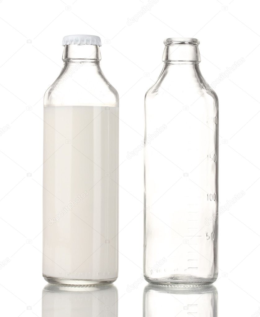 Bottle of milk and an empty bottle isolated on white