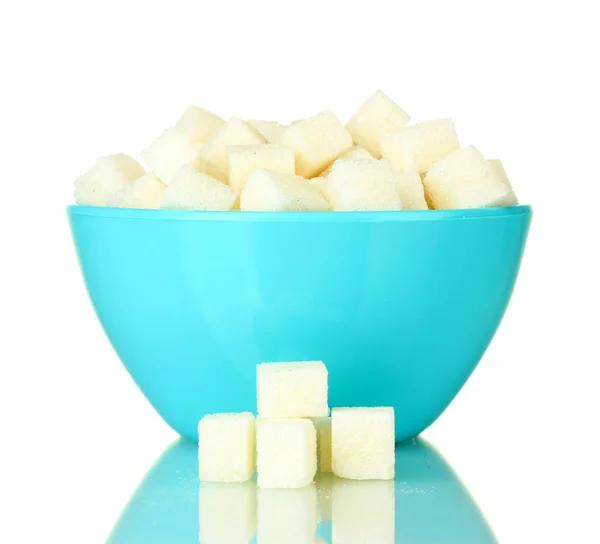 White lump sugar in bowl isolated on white — Stock Photo, Image