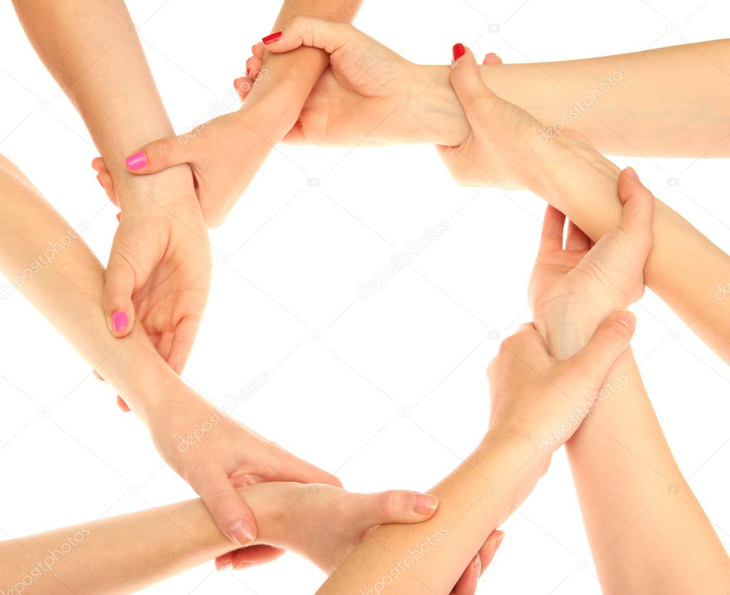 Group of young 's hands isolated on white
