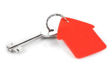 Key with house-shaped charm isolated on white clipart