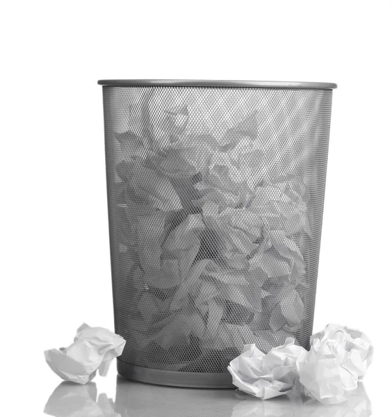 Metal trash bin from paper isolated on white — Stock Photo, Image
