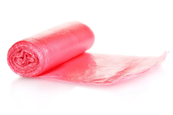 Rulle av röda soppåsar isolerad på vit — Stockfoto