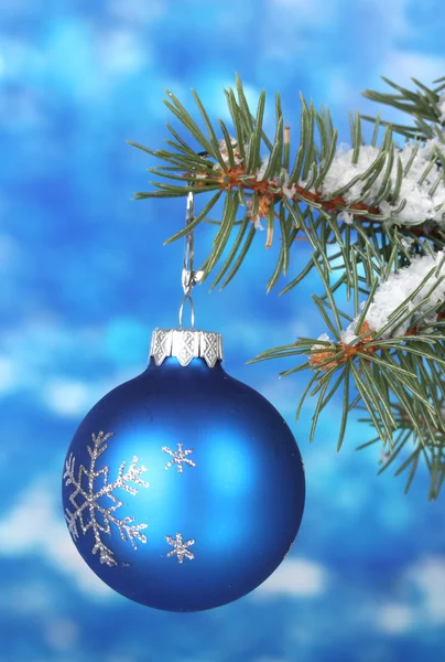 Palla di Natale sull'albero blu — Foto Stock