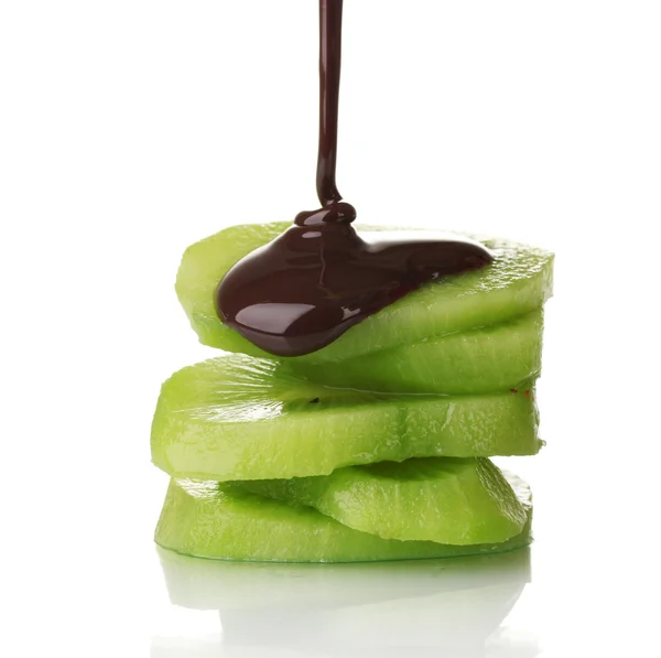 Çikolata ile olgun kivi dilimlenmiş — Stok fotoğraf
