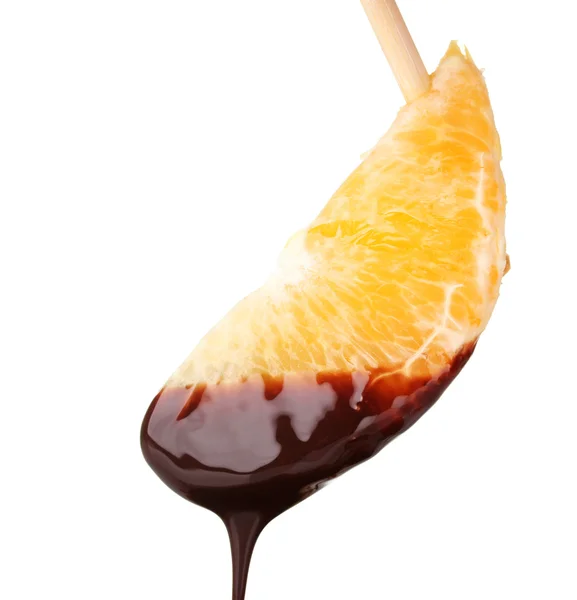 Scheibe reife Orange mit Schokolade — Stockfoto
